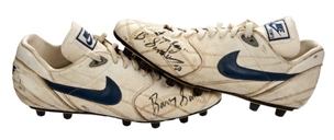 1992-93 Barry Sanders Game Worn and Signed Nike Cleats (MEARS)